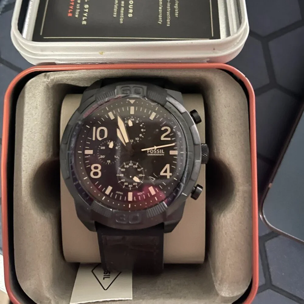 Fossil Bronson Chronograph Black Eco Leather Watch FS5713 *NEW* RD Blk Blk